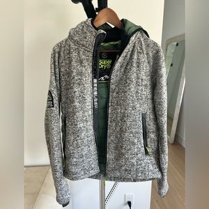 Superdry Storm Fleece Jacket Light Grey Marle Size M with Hood